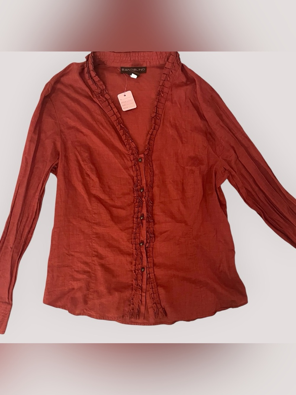 Bandolino Rust Ruffle Trim Button Front Blouse Size 14